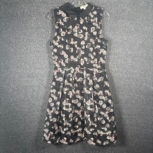 Erin Fetherston Black Floral Print Fit & Flare Sleeveless Dress Size 6